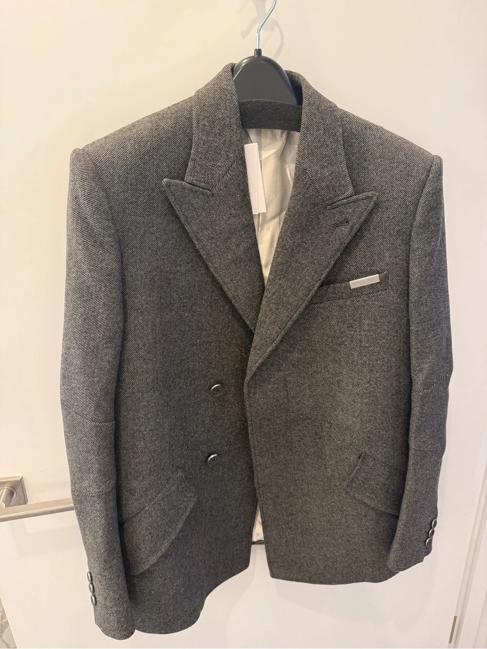 Helmut Lang Men's Gray Double-Breasted Wool Blazer